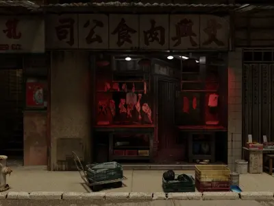 Atmospheric Detailed retro hong kong building modular Low-poly 3D model