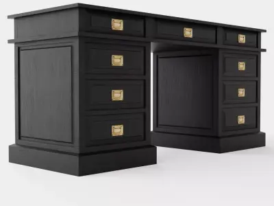 Wall Street desk black oak Low-poly 3D model