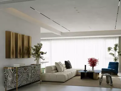 Living Room with Workspace Scene in Native Blend File 3D model