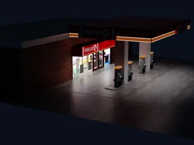 Petrol Gas Station Low Poly Low-poly 3D model