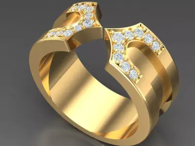 Light Gold Diamond Men Ring 2MR038 3D model