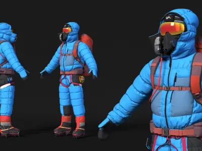  Fully Equipped High Altitude Climber Blue Rigged for Cinema 4D 
