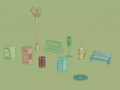 Urban Street Props Pack - Game Ready Assets Low-poly 3D model