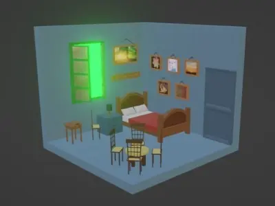 3d cartoonish bed room Low-poly 3D model