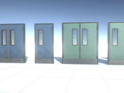 Door Set 2 different colored doors in row Low-poly 3D model