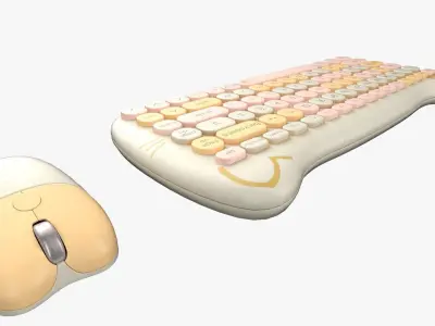 Wireless Keyboard Mouse Set Yellow Tones Version 3D model