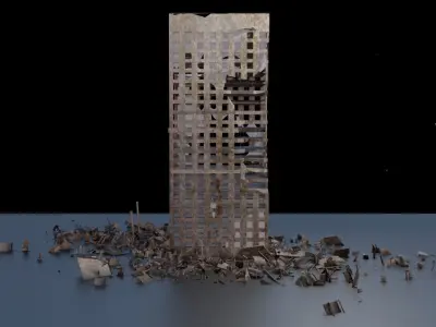 Destroyed building Low-poly 3D model 13