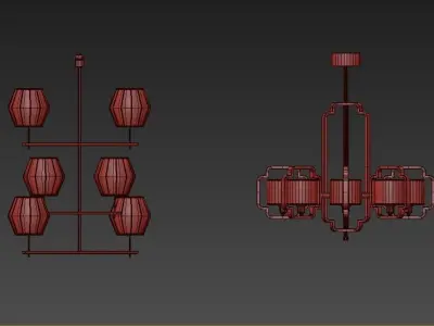 Wide Antique Brass Chandelier and pendant lamps 2 3D model