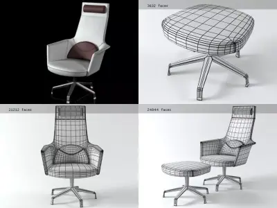 Cooper four different office chairs and footstool 3D model