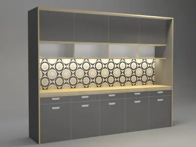 Kitchen Model cabinet with lights and shelves 3D model