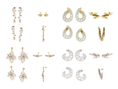 BULK-3DM-With Gems-EARRING 150 Files 3D print model