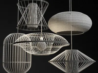 Rattan Lighting Set 8 3D model