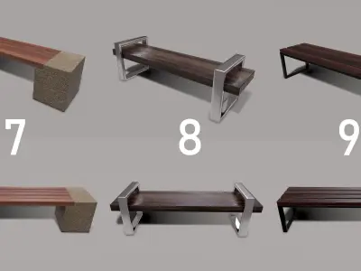 30 Benches Low-poly 3D model