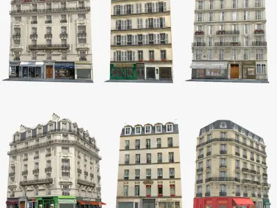  12 Realistic Old European Paris Buildings Collection 