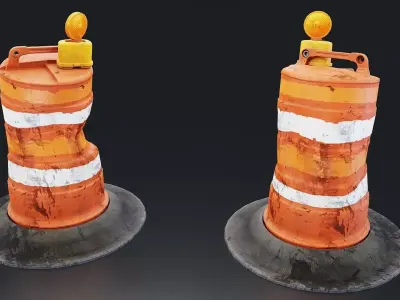 Weathered Road Construction Barrel with Warning Light Low-poly 3D model