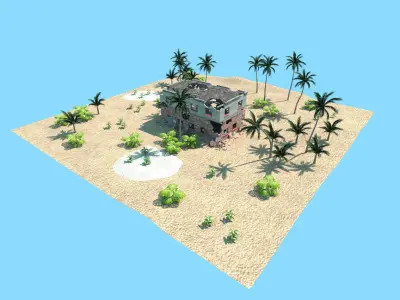 desert abandoned house low poly scene Low-poly 3D model