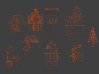 Asset Pack Stylized Dark Town Low-poly 3D model