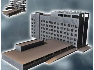 Large Russian Soviet administrative hotel with annex and flat ro 3D print model