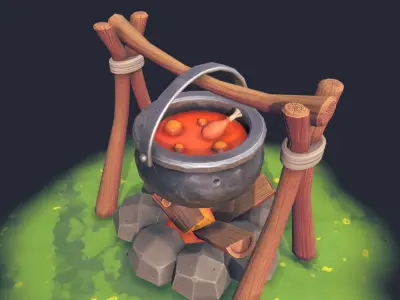 Stylized Firepit Low-poly 3D model