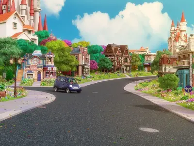 Cartoon Town City Home Exterior Scene 3D model