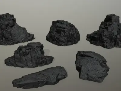 Rock Set piece of lava Low-poly 3D model