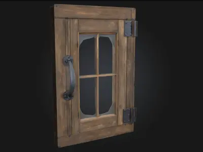 Rustic Window Frame Weathered Wooden 3D model
