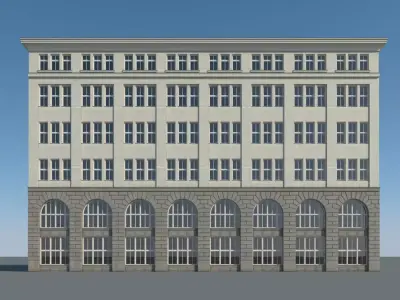 Townhouse brick building with roof 3D model