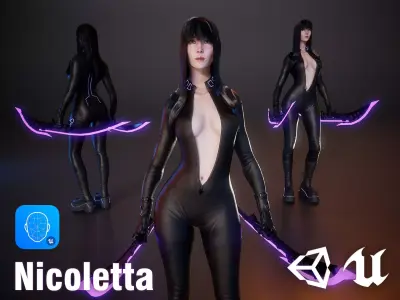 Cyber Girl Nicoletta - Game Ready Low-poly 3D model