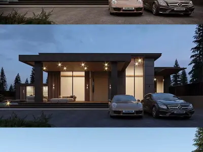 Ourdoor Villa Exterior Scene Low-poly 3D model