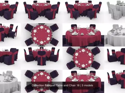 Collection Banquet Table and Chair 18 3D Model Pack