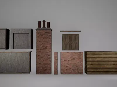 Wall Set Low Poly Game Ready of cabinets and drawers Low-poly 3D model