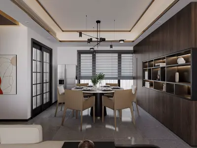 Modern Warm Living - Dining Set 3D model