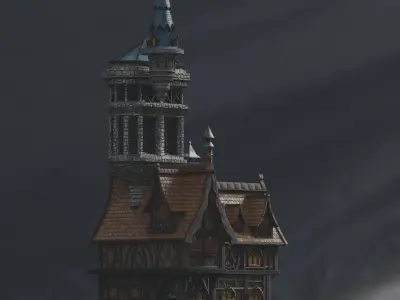  House with Tower Low-poly 3D model