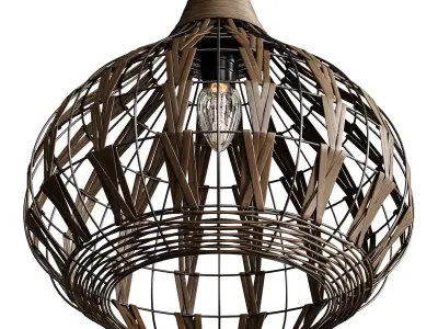 Retro Coffee Bamboo Rattan Pendant Light 3D model
