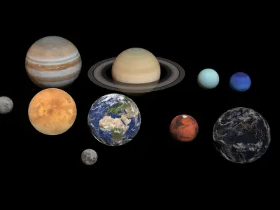 8K PBR Solar System Planets Low-poly 3D model