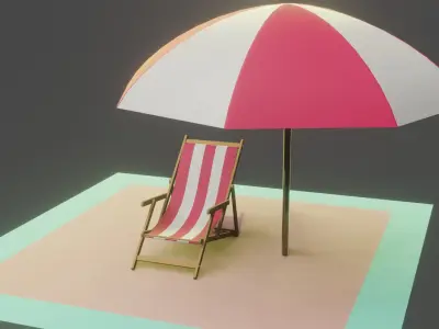 beach chair and umbrella 3D model