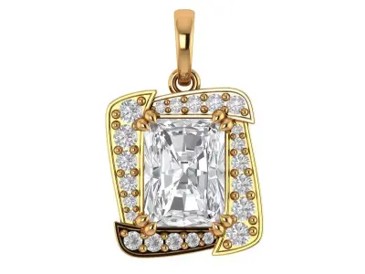 Emerald Round Diamond Pendant 3D print model