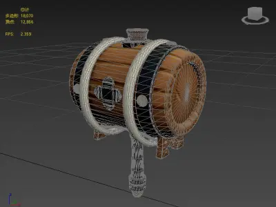 Stylish cartoon wine barrel hammer Low-poly 3D model