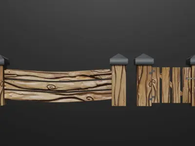 Fance and gate set Low-poly 3D model