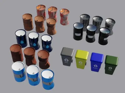 Barrel and Garbage 3D models 3D Model Pack
