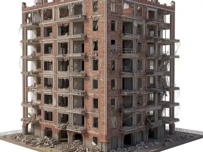 Ruined Apartment Block 3D Model Low-poly 3D model