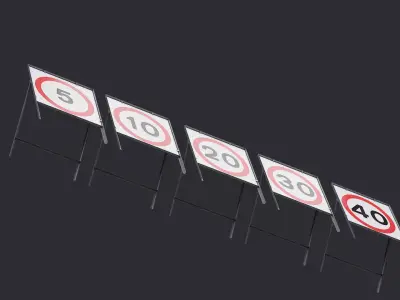 Speed Limit Temporary Road Signs 01 3D Model Pack