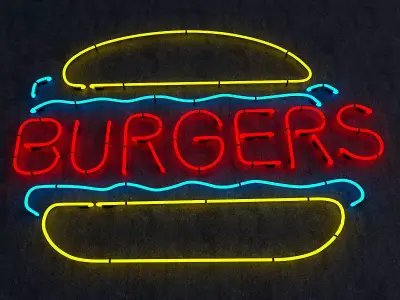 Burgers Neon Sign Low-poly 3D model