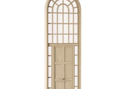 Arch Window with entrance door  Low-poly 3D model