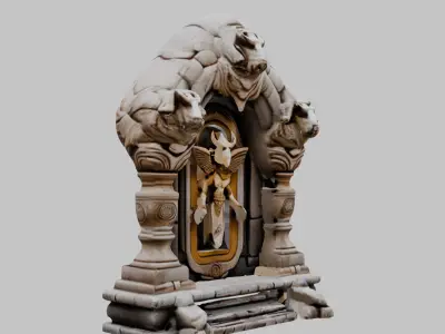 Medieval Stone Altar Baphomet Low-poly 3D model