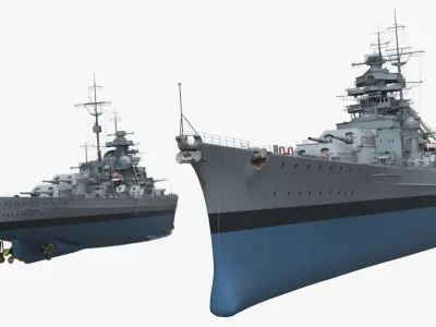  Naval Battleship with Blue Lower Hull Gray-Blue Rigged 