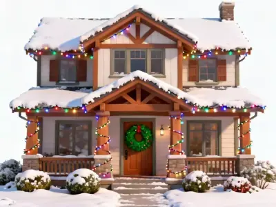 Festive Holiday Craftsman House 3D Model Low-poly 3D model