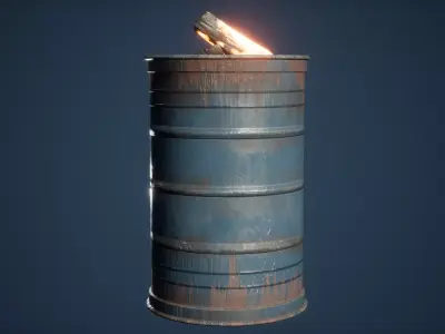 Brasero Game Ready barrel with flame Low-poly 3D model