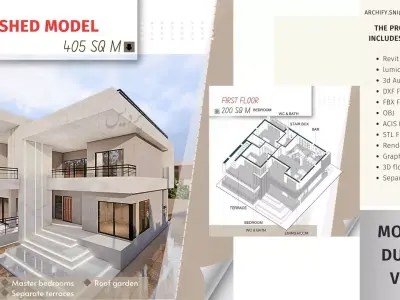 Modern Duplex Villa - 405 SQM - Furnished Model - Full Package 3D model