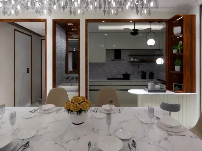 Living and Dining with Kitchen interior design 3D model